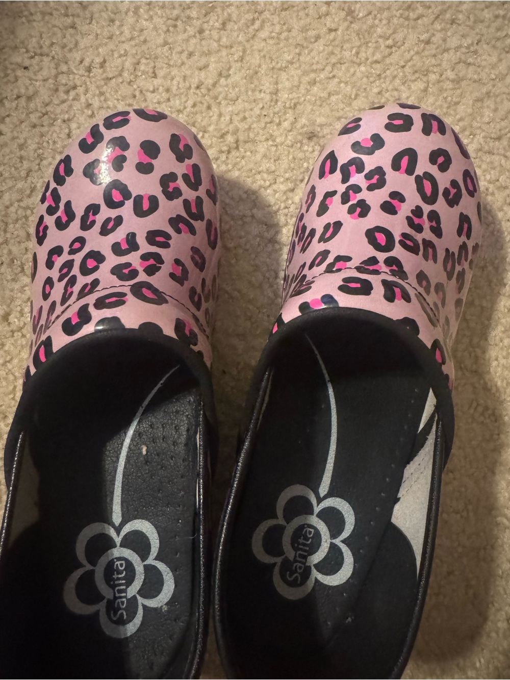 Sanita Pink Leopard Print Slip-On Clogs